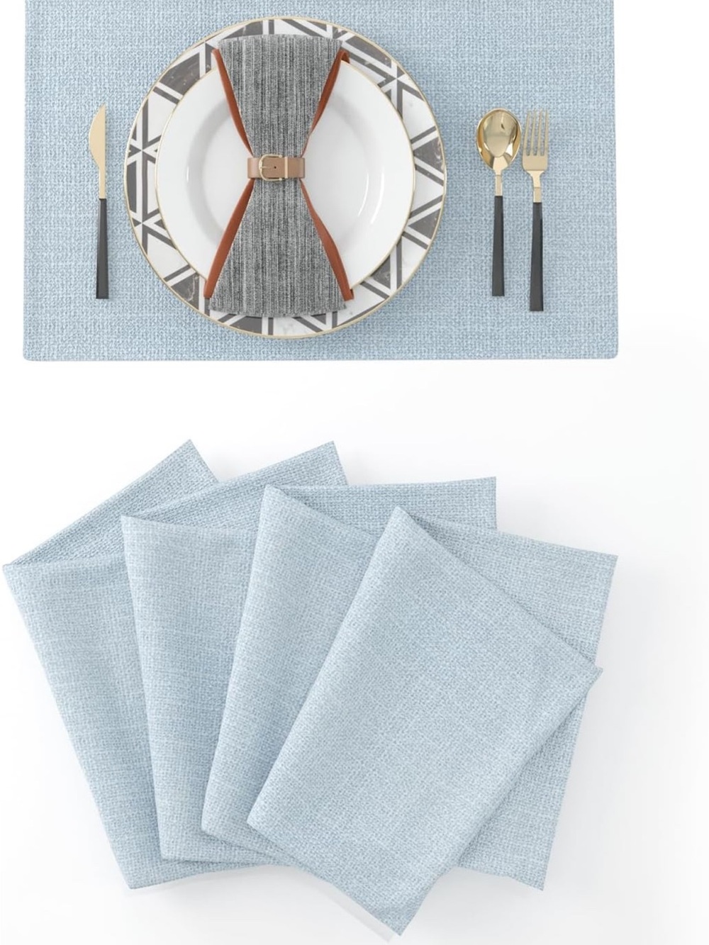 NEW Set of 4 Soft Linen Decorative Placemats 12”x18” Light Blue